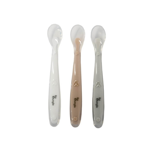 Bo Jungle Soft Spoons Silicone 3pcs, white, grey, terracotta