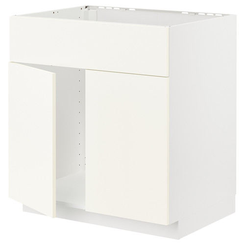 METOD Base cabinet f sink w 2 doors/front, white/Vallstena white, 80x60 cm