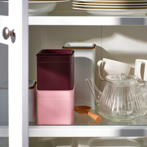 BLOMNING Tin with lid, off-white for coffee/tea, 10x10x10 cm