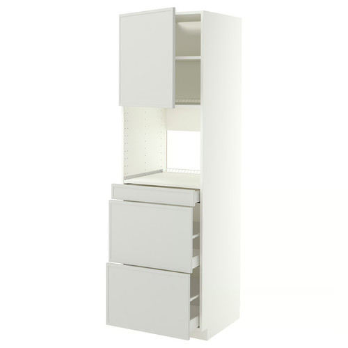 METOD/MAXIMERA Hi cab f micro combi w door/3 drwrs, white/Aspudden light grey, 60x60x200 cm