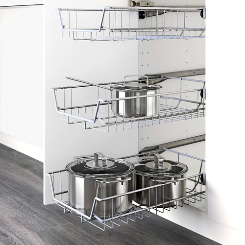 METOD High cabinet w shelves/wire basket, white/Ringhult light grey, 40x60x200 cm
