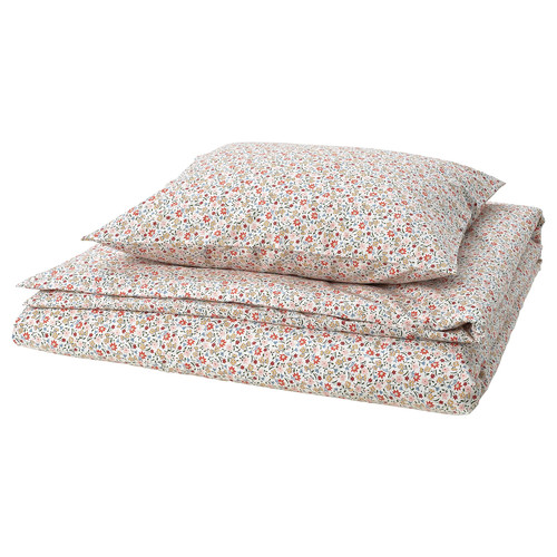 GULLNATTLJUS Duvet cover and pillowcase, white/floral pattern, 150x200/50x60 cm