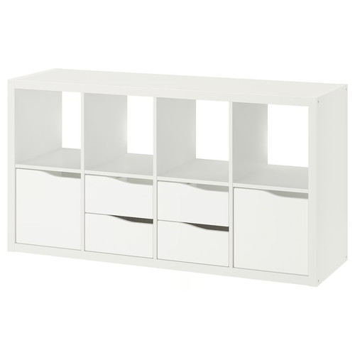 KALLAX Shelving unit, with 2 doors with 4 drawers/wave shaped white, 147x77 cm