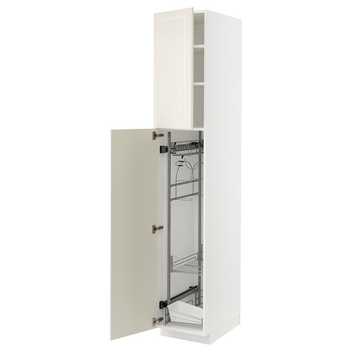 METOD High cabinet with cleaning interior, white/Bodbyn off-white, 40x60x220 cm