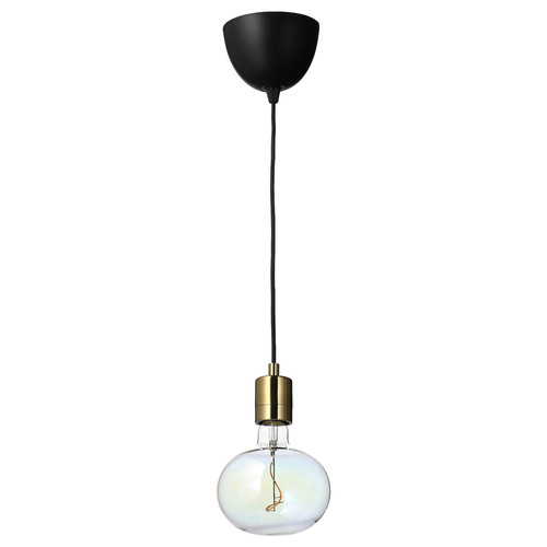 SKAFTET / MOLNART Pendant lamp with light bulb, brass-plated/ellipse shaped multicolour