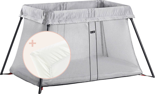 BABYBJÖRN Travel Crib Light, Silver + sheet