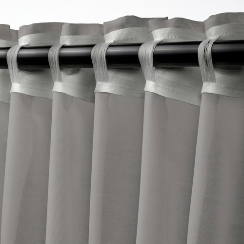 STENFRÖ Sheer curtains, 1 pair, grey/with heading tape, 145x300 cm