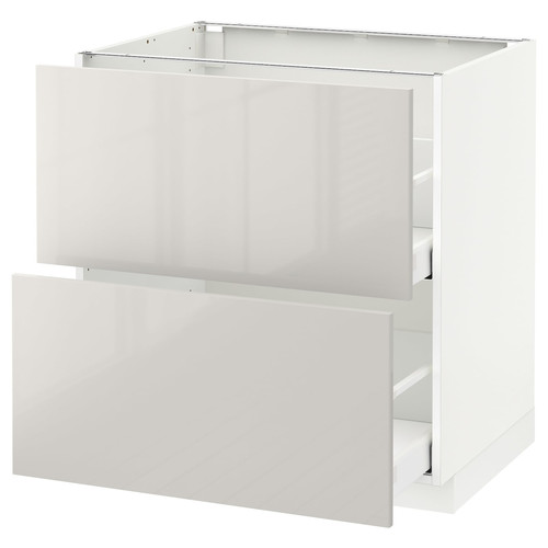 METOD / MAXIMERA Base cb 2 fronts/2 high drawers, white, Ringhult light grey, 80x60 cm