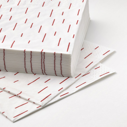 SNÖKRABBA Paper napkin, patterned bright red/white, 33x33 cm
