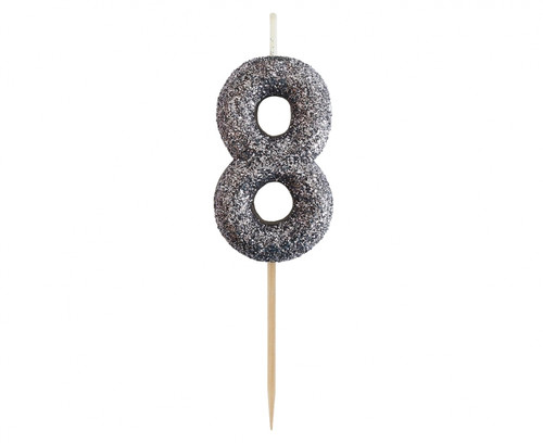Birthday Candle Number 8, black glitter