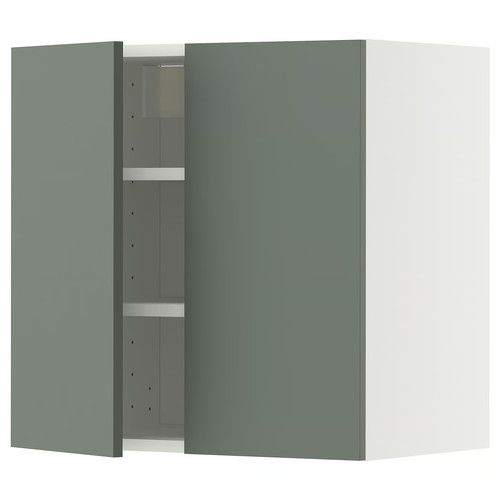 METOD Wall cabinet with shelves/2 doors, white/Nickebo matt grey-green, 60x60 cm