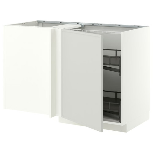 METOD Corner base cab w pull-out fitting, white/Aspudden light grey, 128x68 cm
