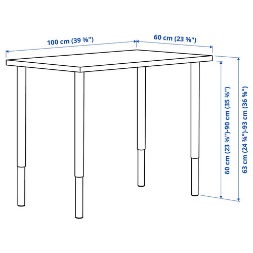 LINNMON / OLOV Desk, white stained oak effect/black, 100x60 cm