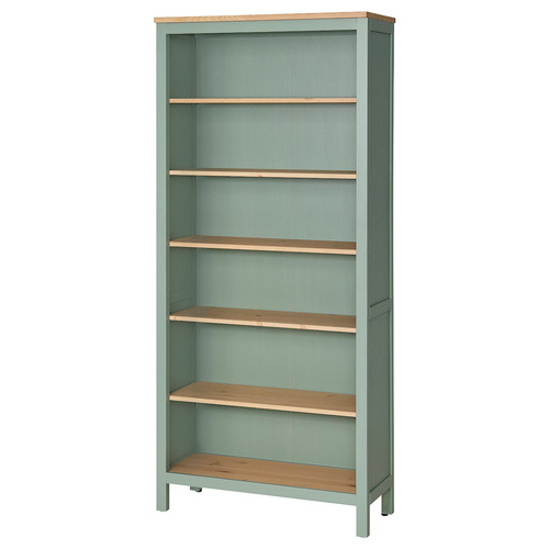 Bookcase, grey-green/light brown stained, 90x197 cm