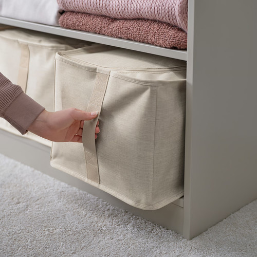 PURRPINGLA Storage case, textile/beige, 43x53x19 cm