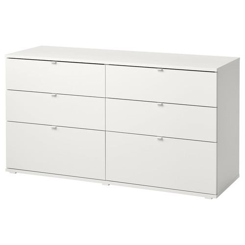 VIHALS Chest of 6 drawers, white/anchor/unlock-function, 140x47x75 cm