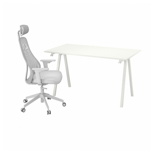 TROTTEN / MATCHSPEL Desk and chair, white/light grey