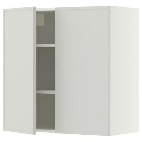 METOD Wall cabinet with shelves/2 doors, white/Aspudden light grey, 80x80 cm