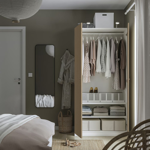 PAX / STORKLINTA Wardrobe combination, white/oak effect, 100x60x201 cm