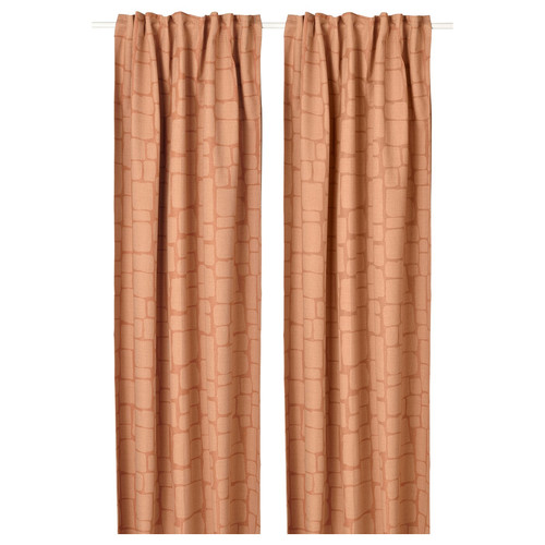 LÖNNSTÄVMAL Block-out curtains, 1 pair, light red-brown, 145x300 cm