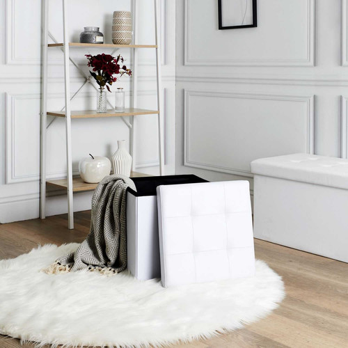 Pouffe with Storage Intesi Velse, faux leather, white