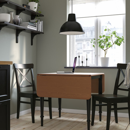 DANDERYD / INGOLF Table and 2 chairs, pine veneer black/black, 74/134x80 cm