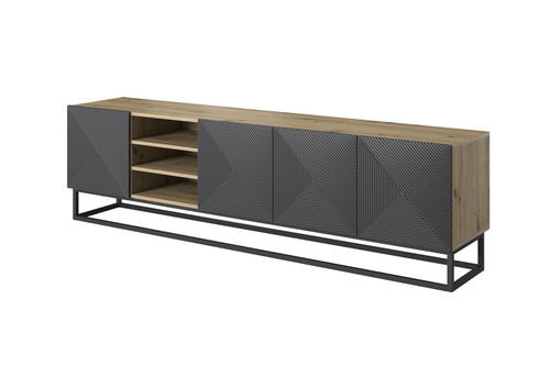 TV Cabinet Asha with Shelves 200 cm, metal legs, artisan/rivier stone mat