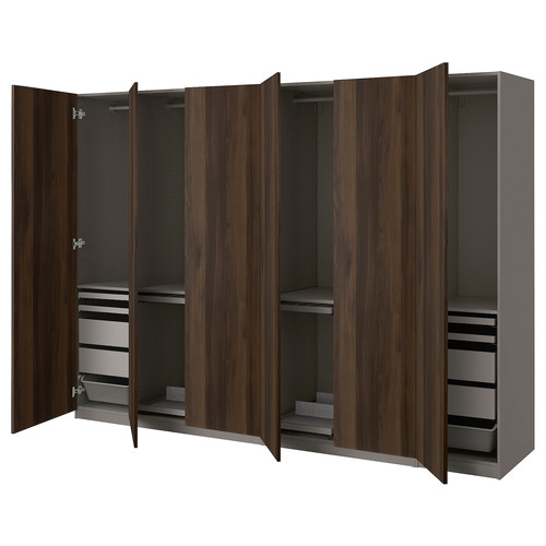PAX / STORKLINTA Wardrobe combination, dark grey/dark brown stained oak effect, 300x60x201 cm