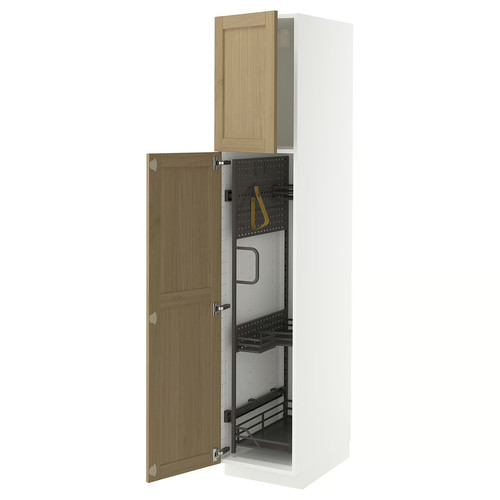 METOD High cabinet with cleaning interior, white/Forsbacka oak, 40x60x200 cm