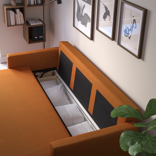FRIHETEN 3-seat sofa-bed, Faringe brown-orange