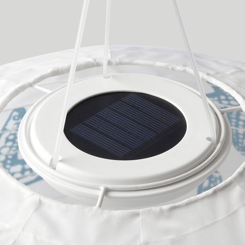 SOLVINDEN LED solar-powered pendant lamp, outdoor globe/blue star, 45 cm
