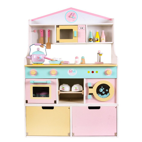 Pastel Wooden Kitchen Large Playset with Accessories & Light 3+