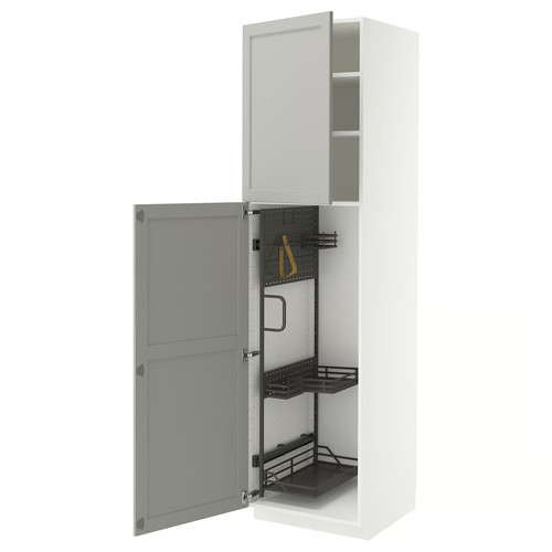 METOD High cabinet with cleaning interior, white/Lerhyttan light grey, 60x60x220 cm