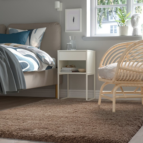 VOLLERSLEV Rug, high pile, beige, 133x195 cm