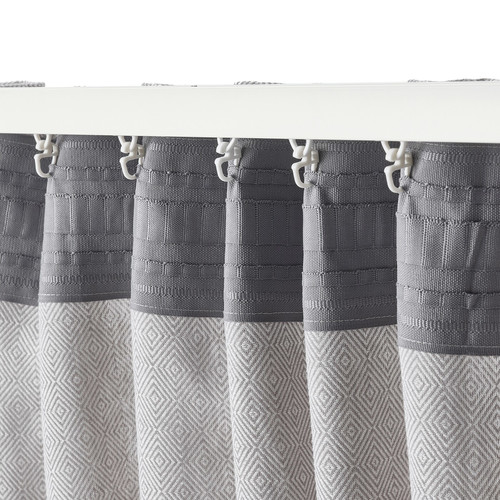 FJÄDERMOTT Curtains, 1 pair, white/grey, 145x300 cm