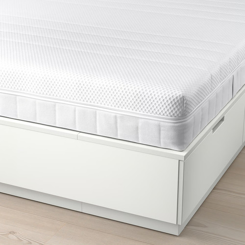 NORDLI Bed frame with storage and mattress, with headboard white/Åkrehamn medium firm, 140x200 cm
