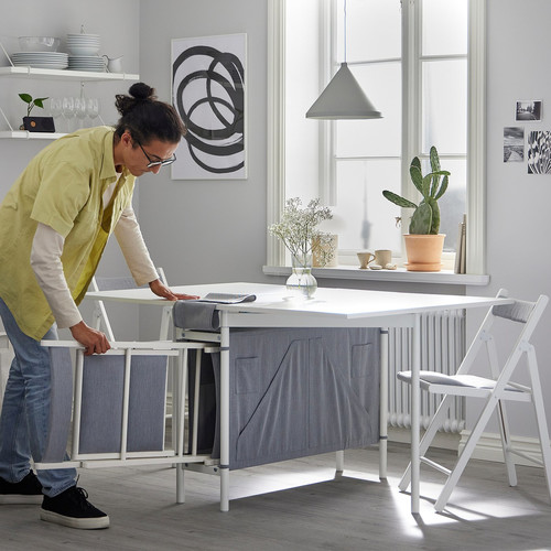 KALLHÄLL Gateleg table with storage, white/light grey, 89x98 cm