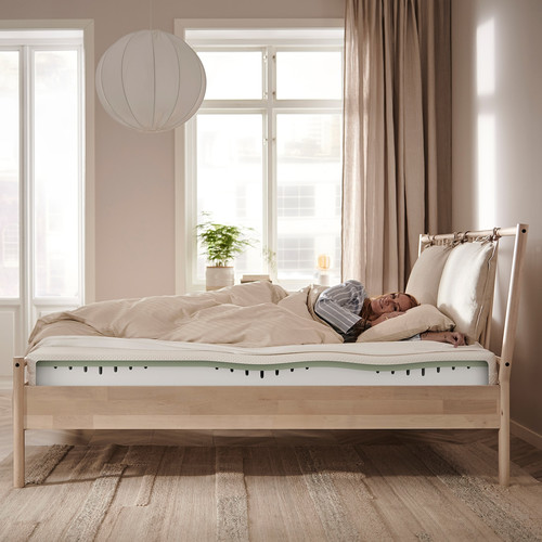 MALM Bed frame with mattress, white stained oak veneer/Åbygda firm, 90x200 cm