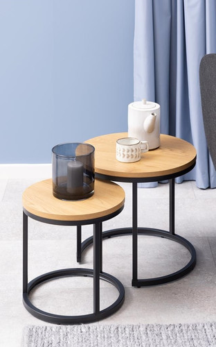 Set of 2 Side Tables Spiro, oak/black