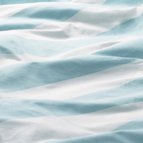 SLÖJSILJA Duvet cover and 2 pillowcases, light blue/white/stripe, 200x200/50x60 cm