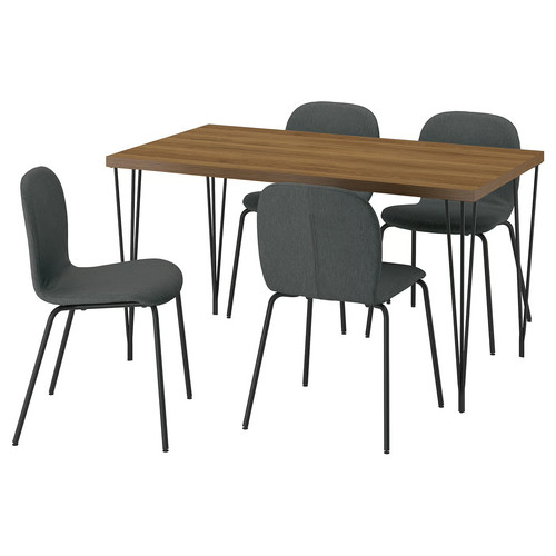 SKÅLSTA Table and 4 chairs, walnut effect hairpin black-grey/Knäbäck dark grey tubular metal/black-grey, 140x80 cm