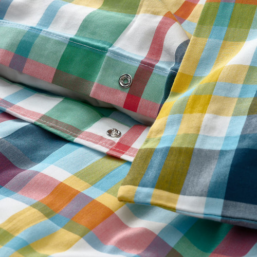 HÖSTGENTIANA Duvet cover and 2 pillowcases, multicolour/check, 200x200/50x60 cm