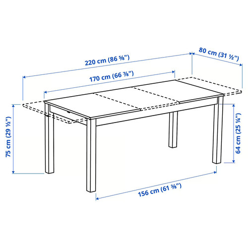 ÅLHULT Extendable table, black/brown, 170/220x80 cm