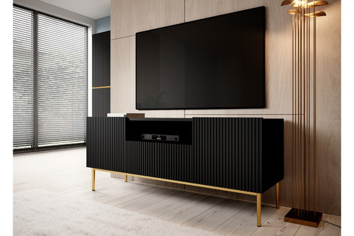 TV Cabinet Nicole 150 cm, matt black/gold legs