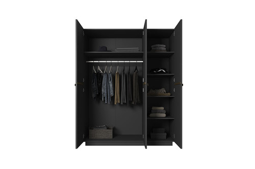 Wardrobe Nicole 150 cm, matt black, gold handles