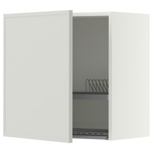 METOD Wall cabinet with dish drainer, white/Aspudden light grey, 60x60 cm