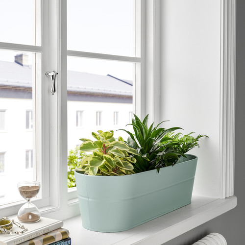 VITLÖK Flower box with holder, in/outdoor/turquoise, 56x20 cm