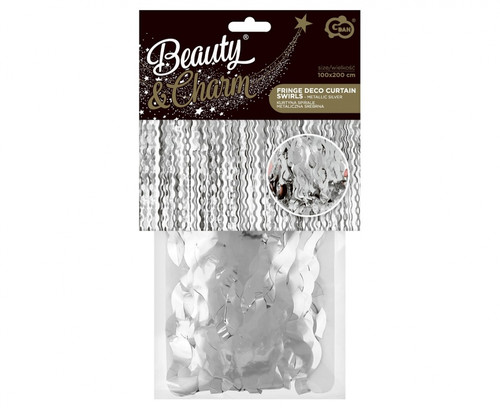 Fringe Deco Curtain Swirls 100x200cm, metallic silver