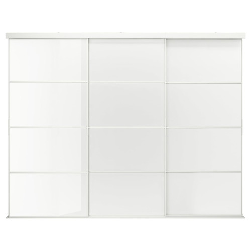 SKYTTA / FÄRVIK Sliding door combination, white/white glass, 301x240 cm