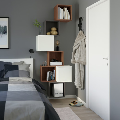EKET Wall-mounted cabinet combination, walnut effect/white dark grey, 80x35x210 cm